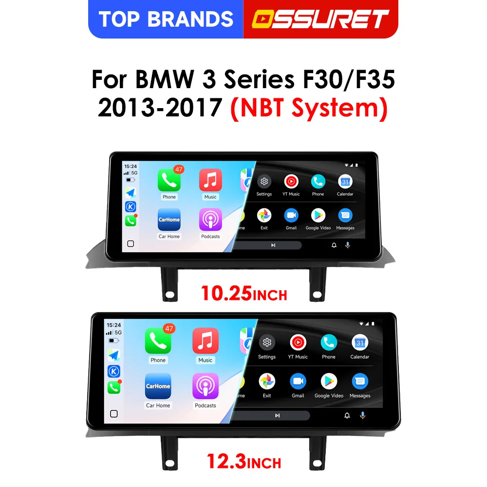 OSSURET Schneller Versand 10,25'' 12,3'' Carplay Autoradio für BMW 3er F30/F35 2013-2017 NBT-System Autoradio Stereo Intelligentes Touchscreen-Display Bluetooth USB SWC 4GB+512MB Android Auto Mirror