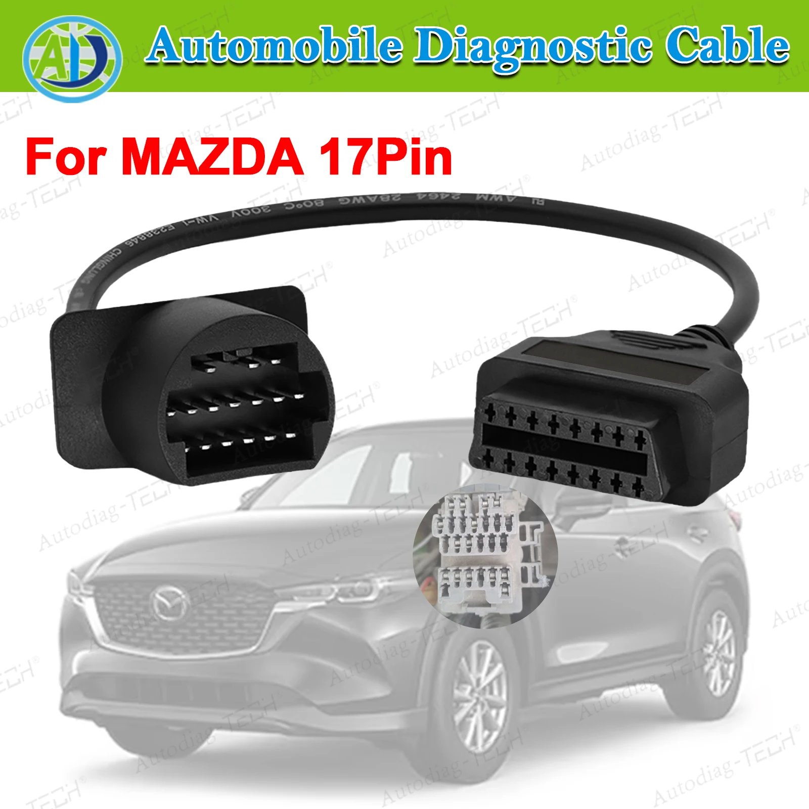 

Для Mazda 17-контактный диагностический разъем OBDII, высококачественный адаптер 17-контактный на 16-контактный диагностический кабель для Mazda OBD-OBD2