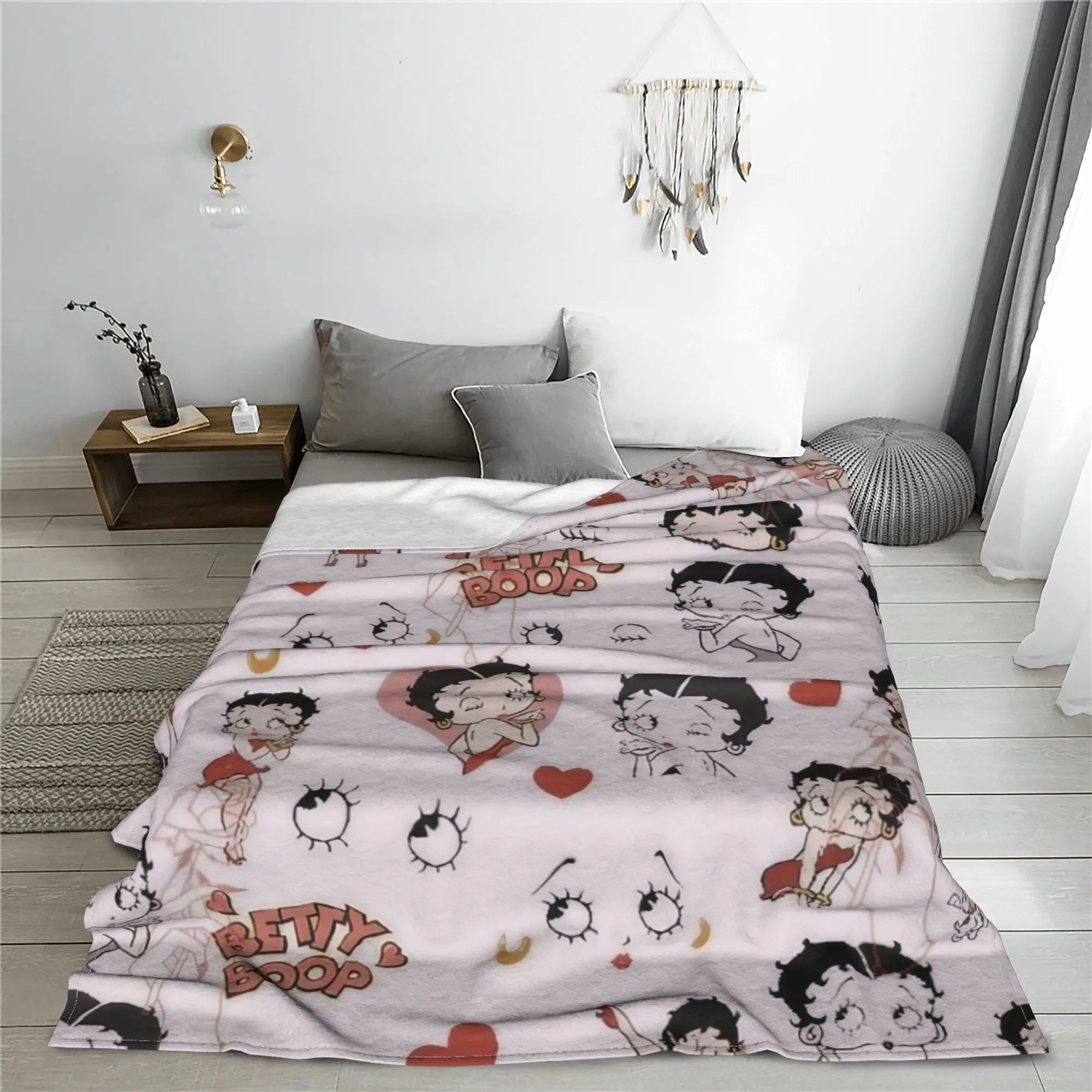 Cute Booped Pattern Flannel Blankets Cartoon Novelty Throw Blankets for Home 200x150cm Rug Piece