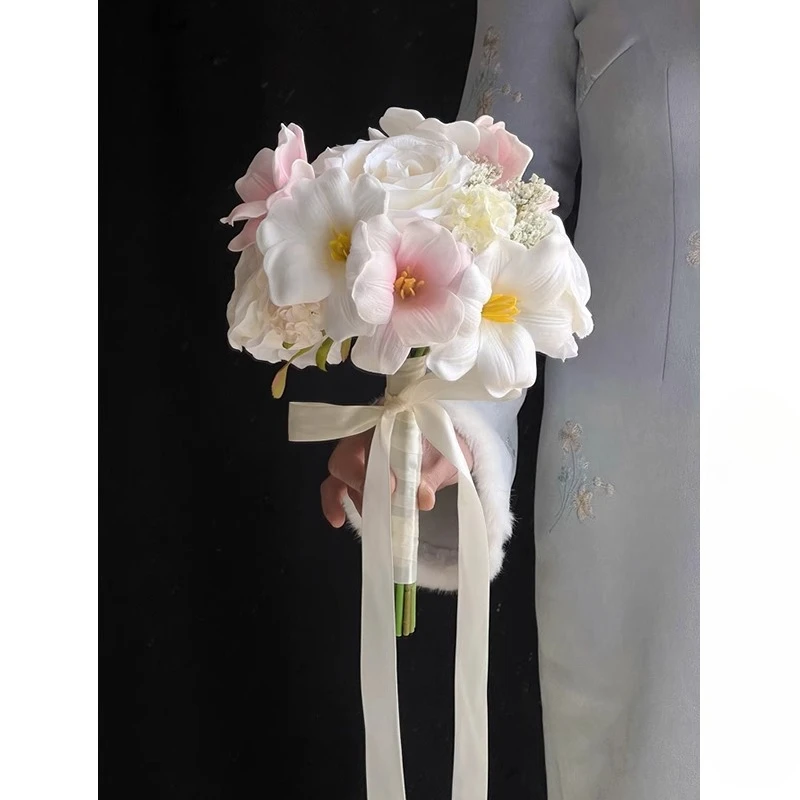 

Maca pink bouquet simulation bouquet rose bride certificate wedding bouquet photo studio wedding photography props