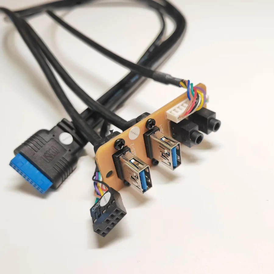 Motherboard-Verlängerungs-Frontplatten-Datenkabel, 19P, 9-polig auf 2-Port, USB 3.0, 3,5 mm HD-Audio-Buchse, I/O-Schnittstellenkabel, 65 mm x 27 mm – Detail 6
