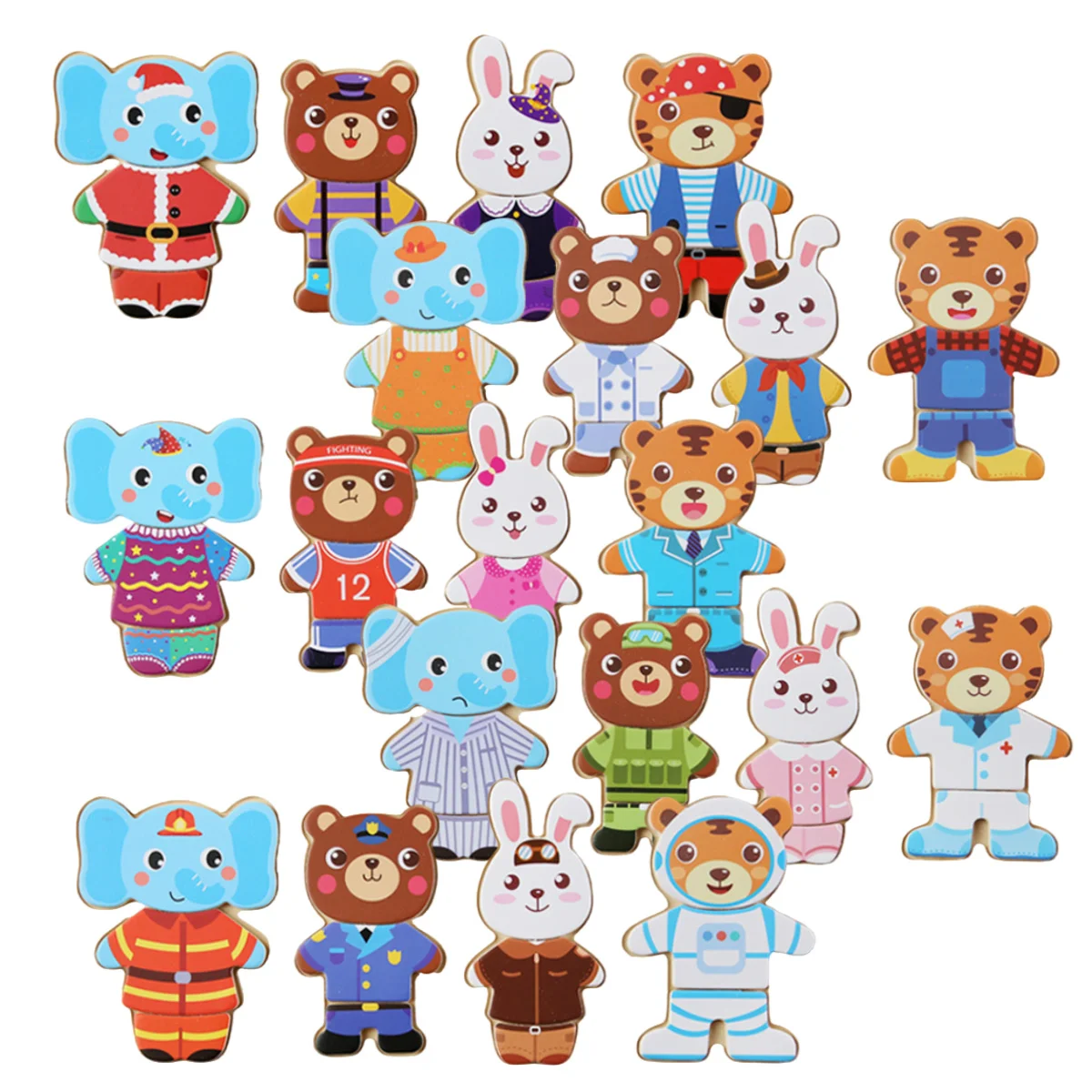 25Pcs Animal Dress-Up Wooden Play Set with Storage Box-Mix & Matching Game - Montessori Travel Toys For Kids 3 +,Toddler gift