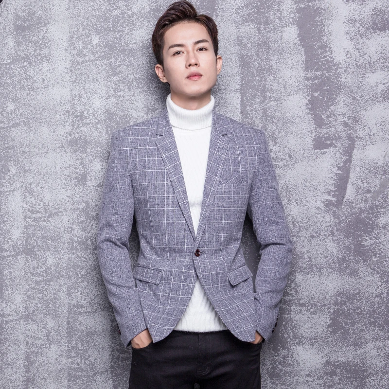 High-quality Plaid Suit Male Youth Self-cultivation Korean Style Trendy Handsome Men\'s Casual Suit Fashion One-piece Jacket