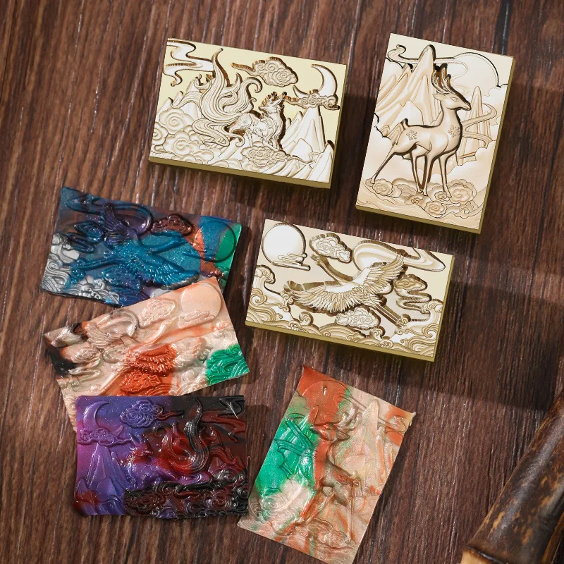 Elk Lacquer Seal 3D Relief Sealing Wax Stamp Ancient Chinese Divine Beast Seal Large Square Shape Crane Fox Elk