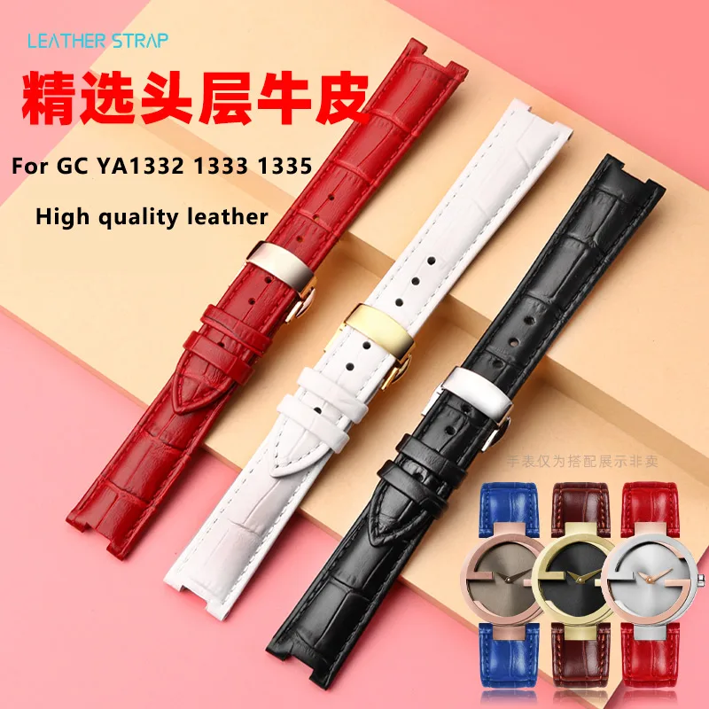16 20 22mm pulseira de relógio de couro côncavo para gc ya1332 1333 1335 masculino feminino couro macio preto vermelho branco azul pulseira acessório