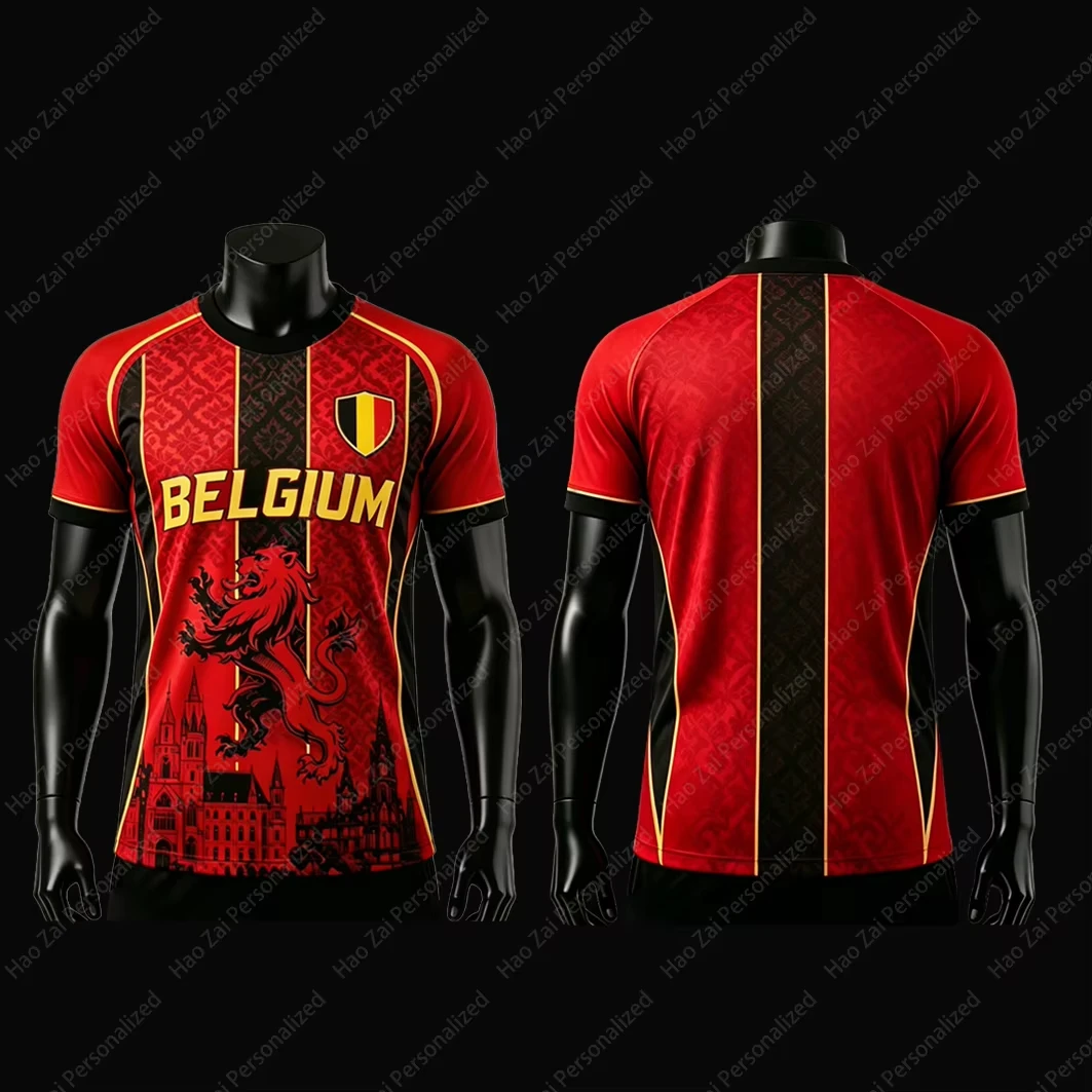 Belgische Fußball-Nationalmannschaft 2026 Fan-Trikot Kinder-T-Shirt Schnelltrocknend Atmungsaktiv Unisex-Trikot – Detail 12