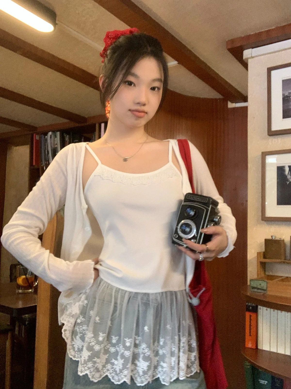 

Белый жилет с кружевной отделкой и пэчворком, женский, приталенный, летний, новый, в стиле «сладкий и пикантный», из полиэстера (5% спандекс)