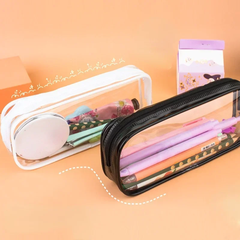 Transparent Women\'s Cosmetic Bag Waterproof Zipper Makeup Bag Travel Accessories Girl Boy Student Makeup Brush Pencil Case Pouch