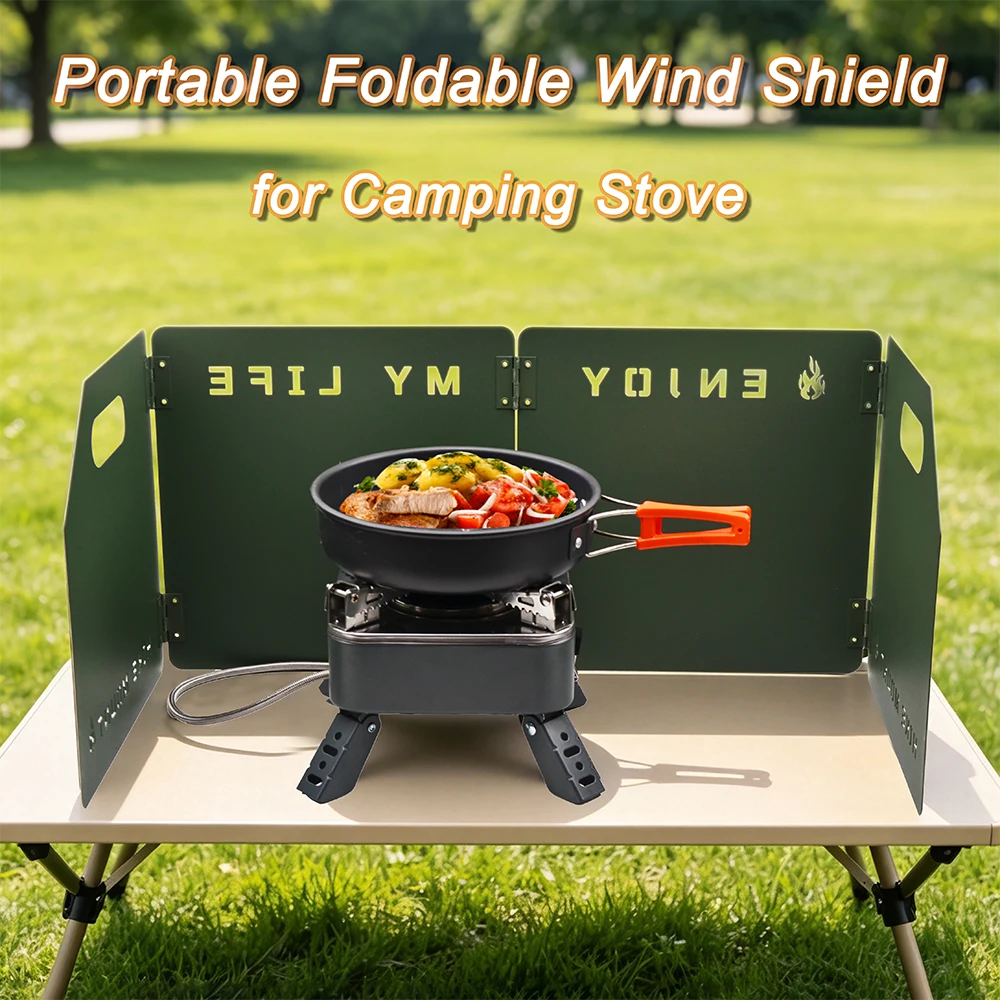 Camping Cooking Windscreen - 4段折りたたみ式ガスストーブ用風防、アウトドア調理用バーナー防風スクリーン、ピクニックBBQガスストーブ用風防、キャンプ用