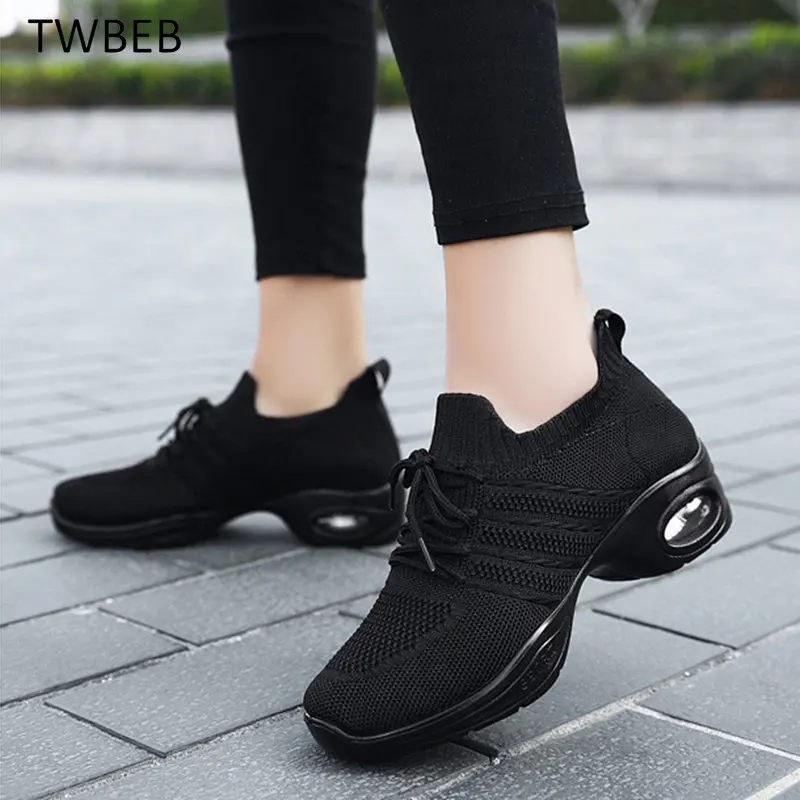 Sapatos de dança femininos modernos jazz malha sapato de dança para mulheres salsa latina sapatos esportivos ao ar livre treinamento tango dança tênis