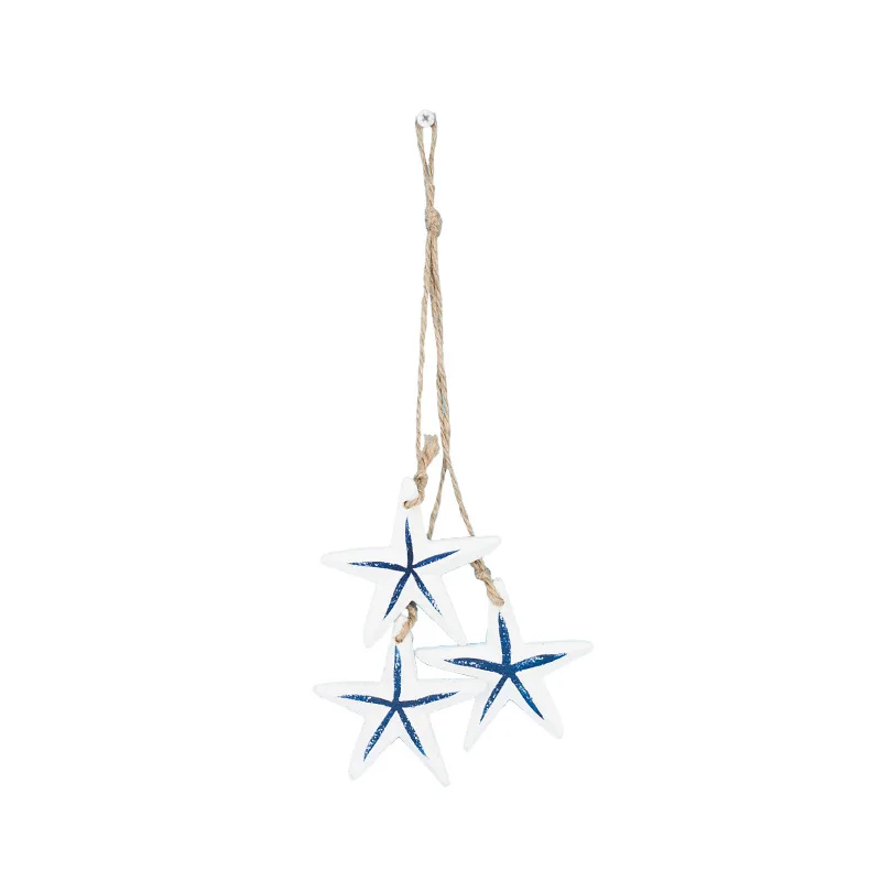 Blue Ocean Wooden Small Pendant Mediterranean Style Home Accessories Crafts Starfish Scallop Little Fish Net Hanging Decorations