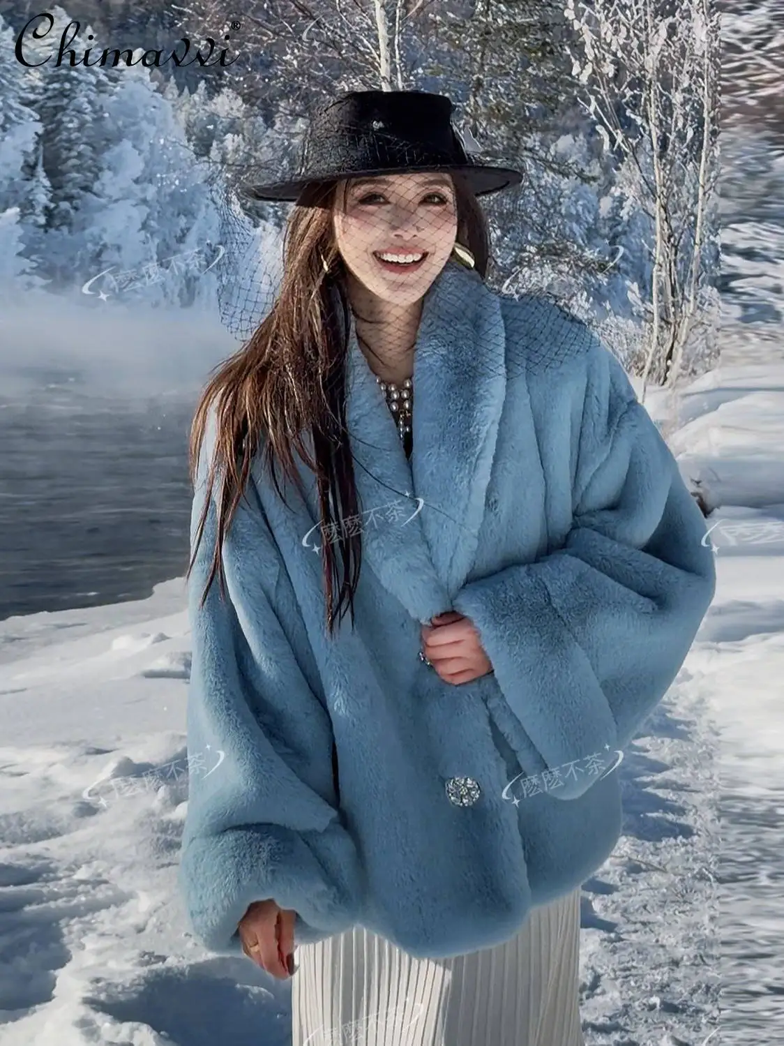 

Winter Clothes New Fashion Long Sleeve Colorful Thick Short Fur Coat Imitation Mink Rhinestone Slimming Thick Fur Jacket Women