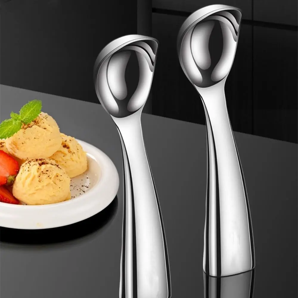 304 Stainless Steel Ice Cream Spoon Upright Polished Watermelon Scoop Ergonomic Handle Self-melting Gelato Ball Spoon Fruit