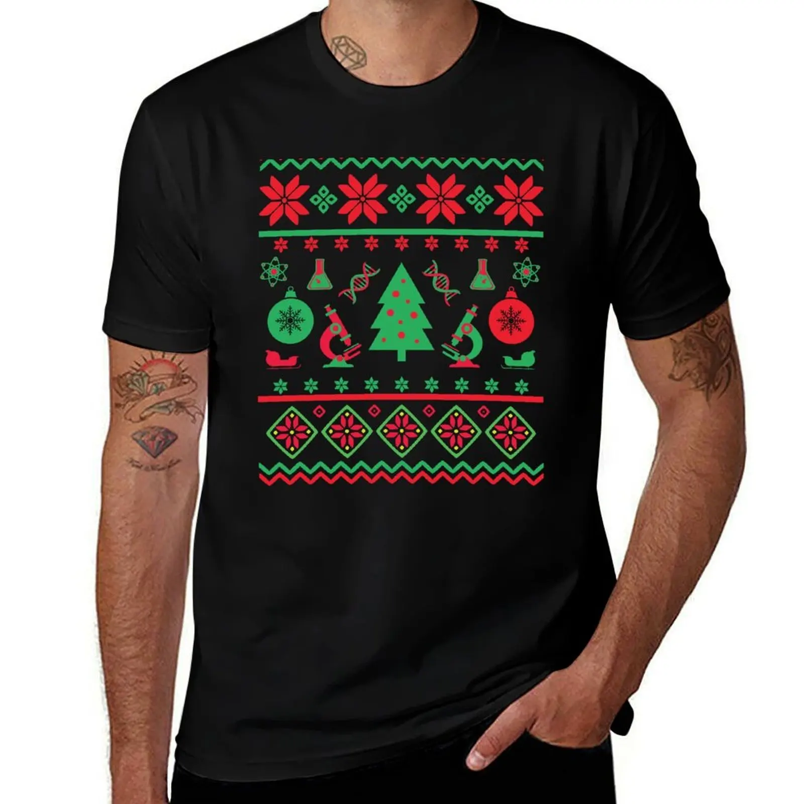 Science Laboratory Christmas Ugly Sweater - Laboratory Technician, Xmas, Holiday Party, Microscope, Test Tube, Geek Ugly T-Shirt