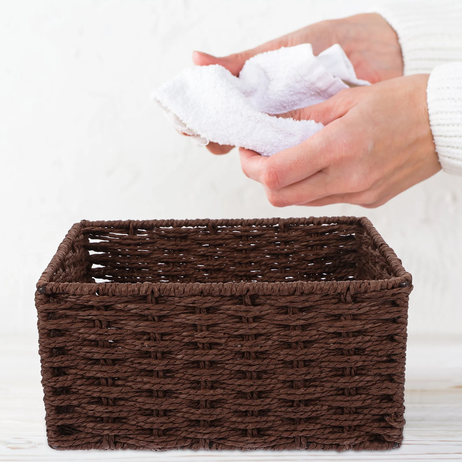 

Rattan Storage Basket Woven Bin Sundries Paper Rope Rectangular Multipurpose Home Office Organization Snacks Cosmetics Keys
