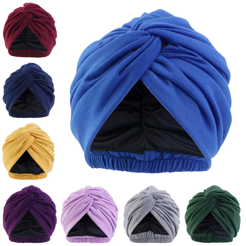 

New Women Twist Knot Turban Elastic Chemo Cap Muslim Hijab Beanie Bonnet Stretch Hair Loss Cover Head Scarf Wrap Headwear Plain