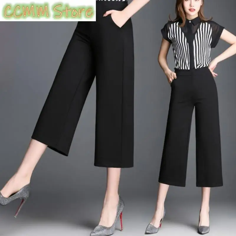 

New Spring Summer Office Lady Black Suit Pants Koreon Clothing Streetwear Fashion Elastic High Waist Casual Oversized Trousers