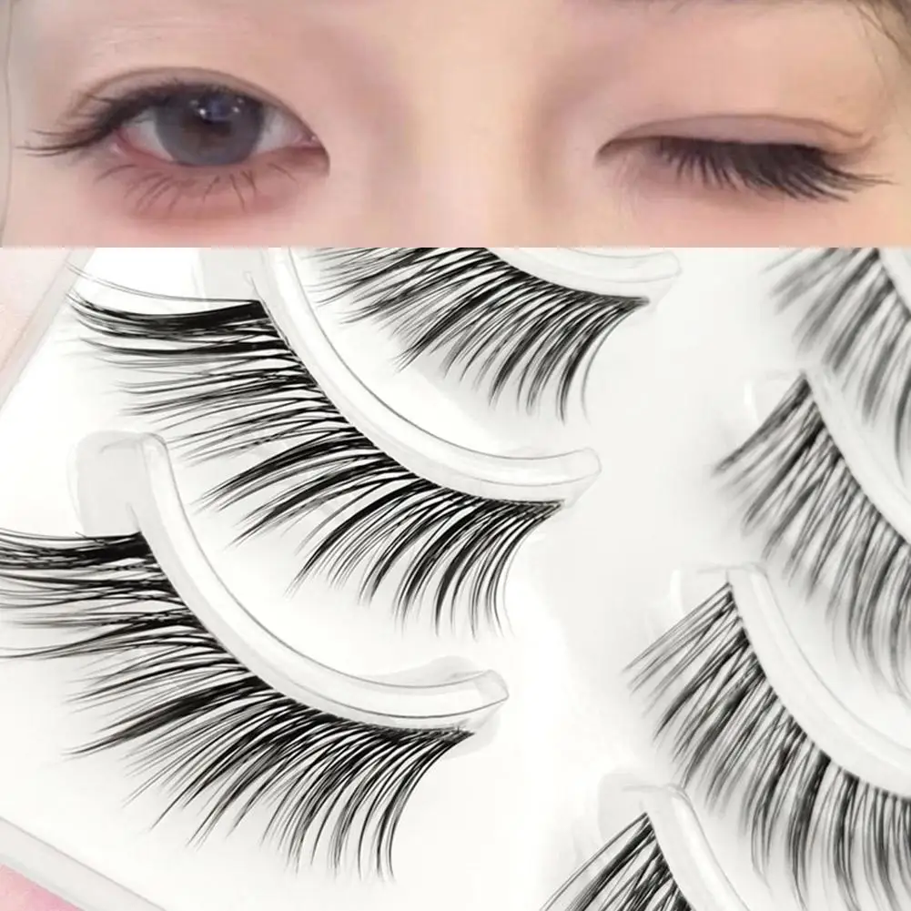 5 paia di ciglia finte curve per bambini, stile volpe segmentata naturale, simulazione di ciglia finte, trucco quotidiano per occhi a grappolo singolo
