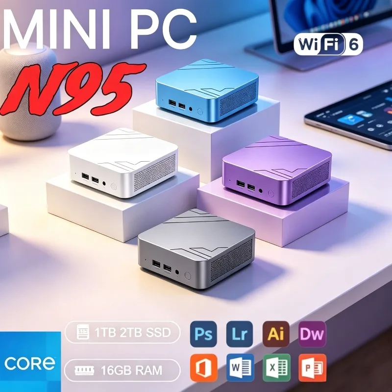 Intel Core N95 16GB RAM 1/2TB SSD WIFI6 BT5.2 4K Max Small Pocket Computer Mini PC Desktop PC Gaming Computer