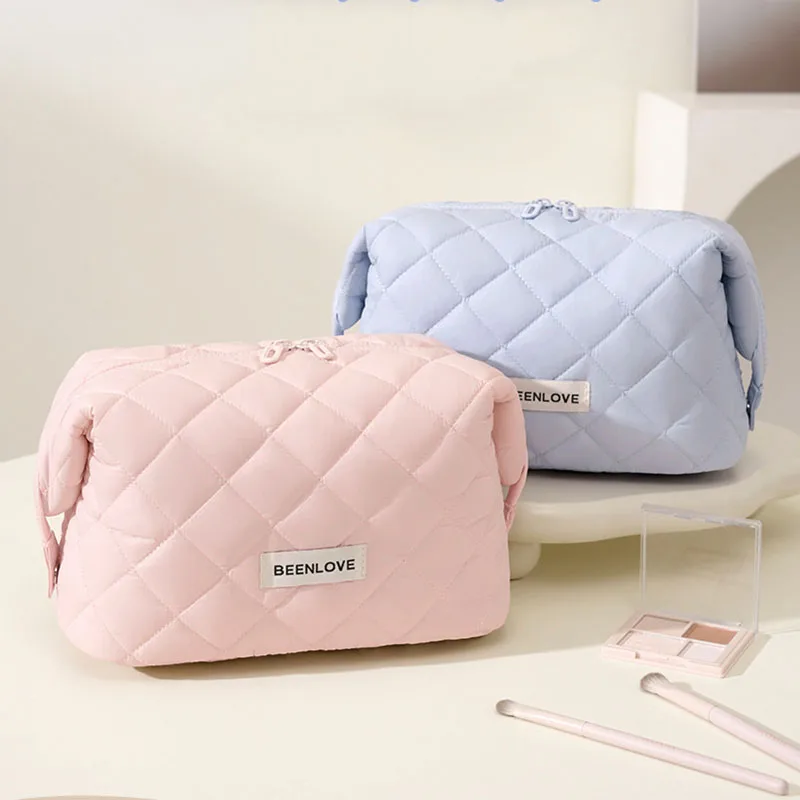 Puffer Puffer Quilted Cosmetic Bag for Women Large Capacity Portable Travel Makeup Storage Pouch With Handle - Aliexpress Deal
