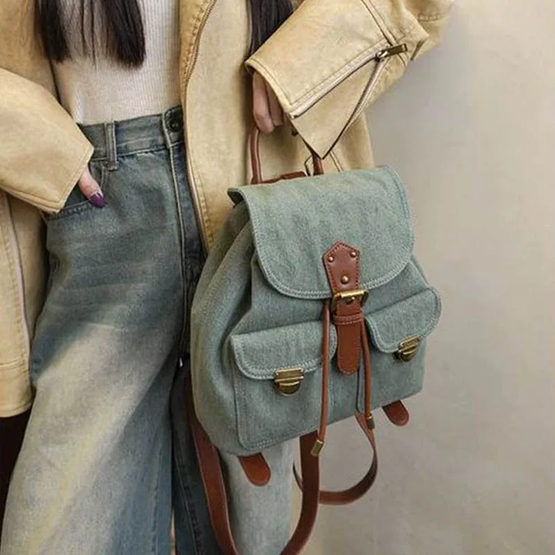 Denim Feminina Backpack Women Vintage Shoulder Bags 2024 Fashion Cover Ladies Designer Korean Double Pocket School Backpack New