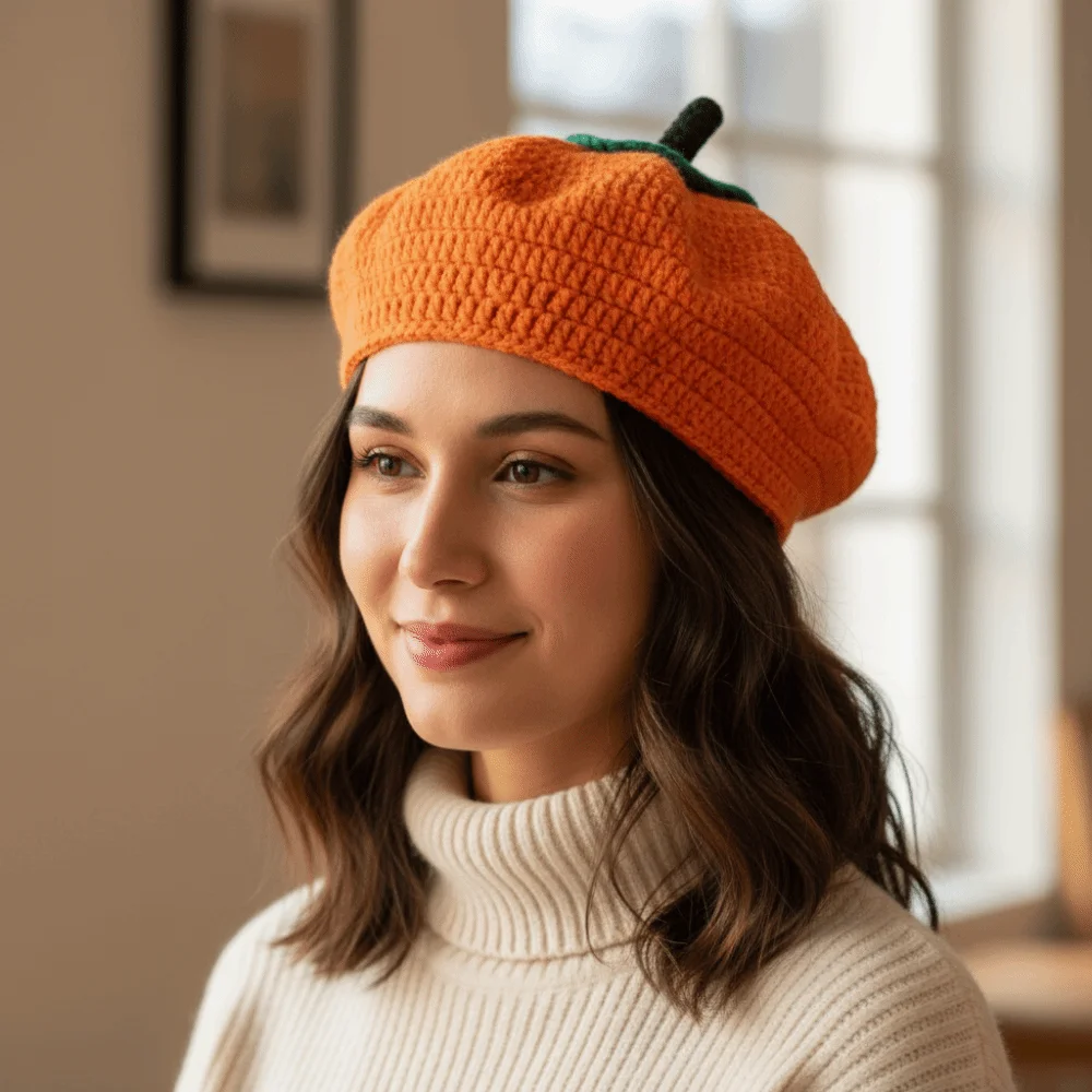 

Personality Kawaii Persimmon Beret Cartoon Warm Knitted Hat Japanese Fruit Shape Y2K Painter Hat Spring and Autumn