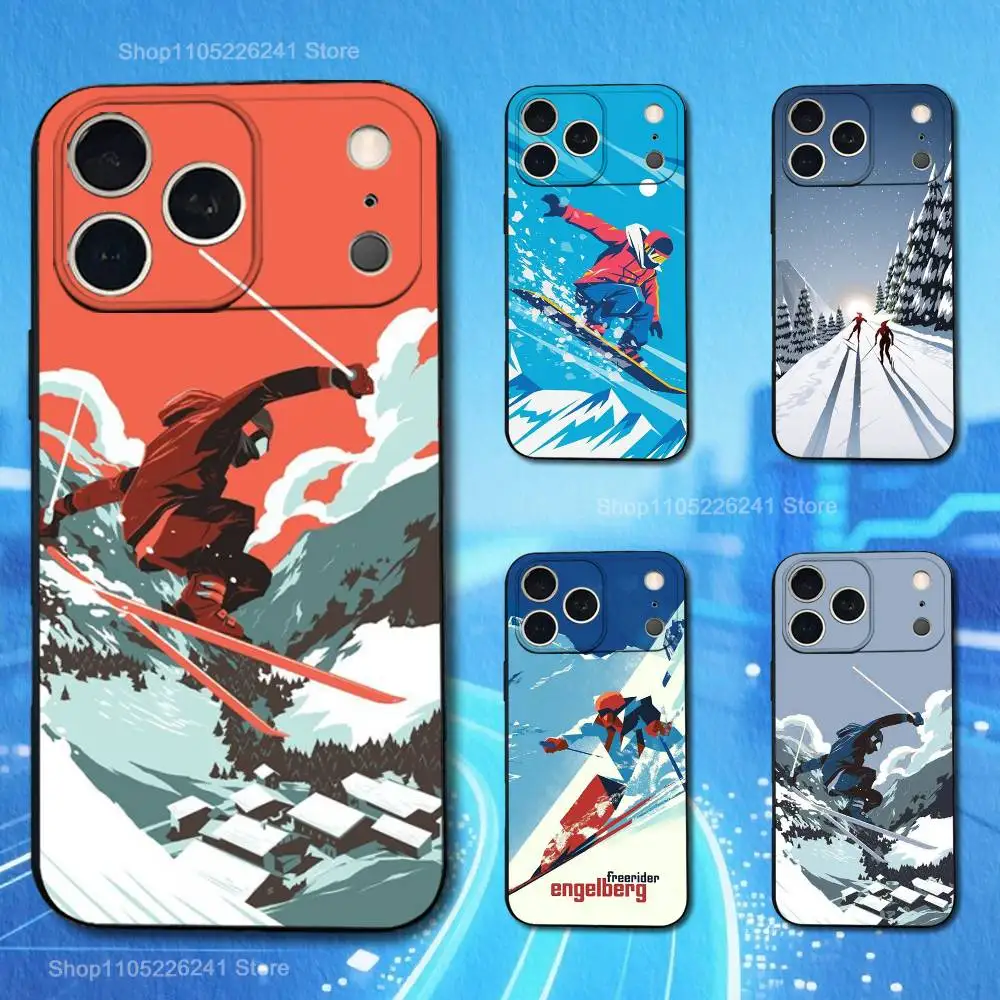 

Sport Cartoon Snowboarding For iPhone 13,17,11,12,16,14,15,Plus,Pro Max,XS,X,XR,SE,Mini,8,7,Soft Silicone Black Phone Case