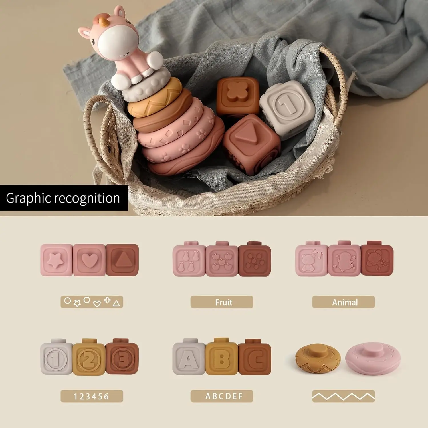 13 قطعة من ألعاب البناء والكتل، ألعاب التراص والتعشيش مع شكل حصان، أساسيات حديثي الولادة، هدايا لعبة التسنين بالضغط f