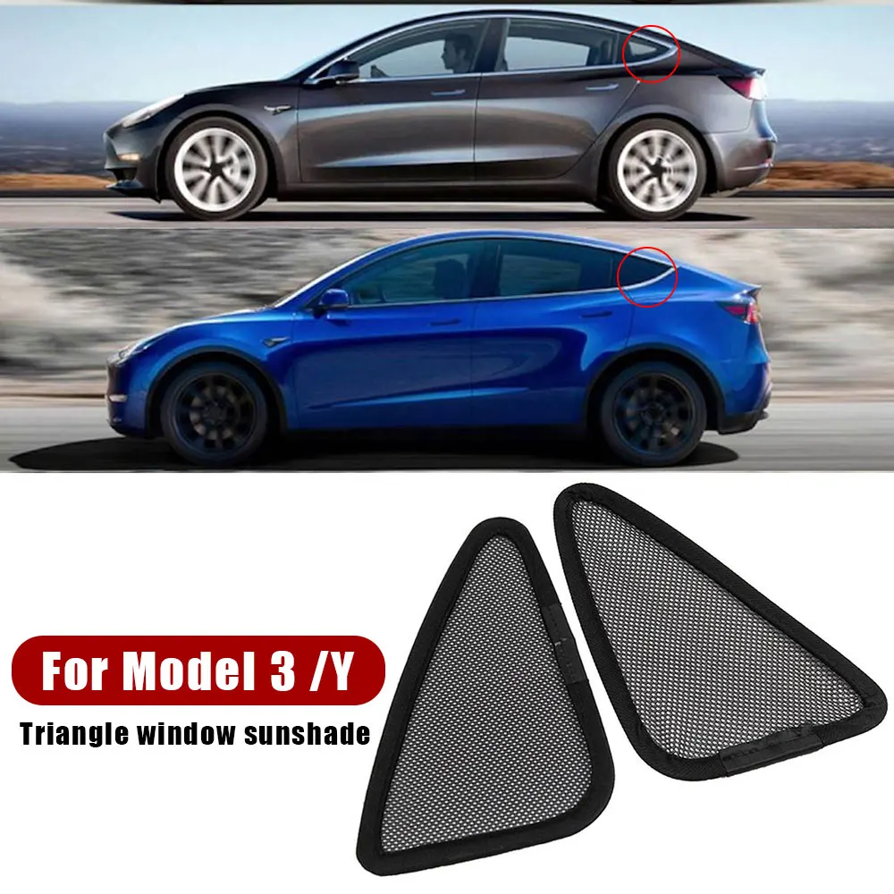 Car Rear Window Sunshade Net, Pequeno Triângulo Sombreamento Mats, Light Blocking Pads, Protector para Tesla Model 3 Y, Auto Acessórios, 2Pcs