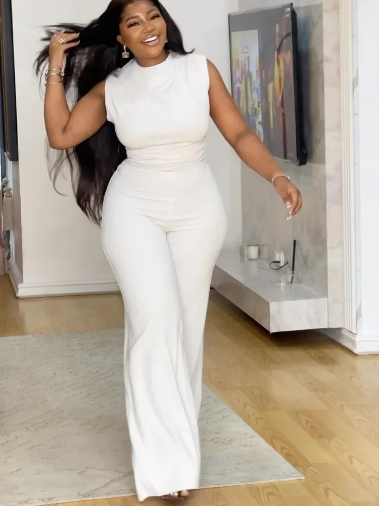 خمر الأبيض Ruched Bodycon حللا المرأة أكمام س الرقبة عالية الخصر واسعة الساق السروال القصير المرأة بذلة رياضي ملابس غير رسمية