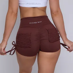 Pchee-pantalones cortos con bolsillo para mujer, Shorts de cintura alta, realce de glúteos, para ciclismo, trotar, Fitness, gimnasio, Yoga