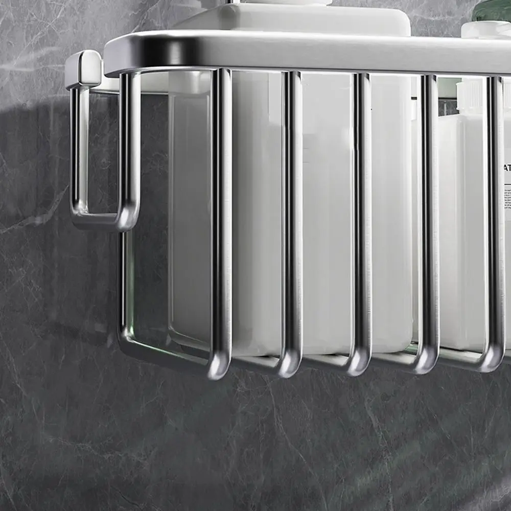 Cesta de ducha colgante plateada/negra/gris con ganchos, estante de almacenamiento de gran capacidad para baño, resistente al óxido, estante