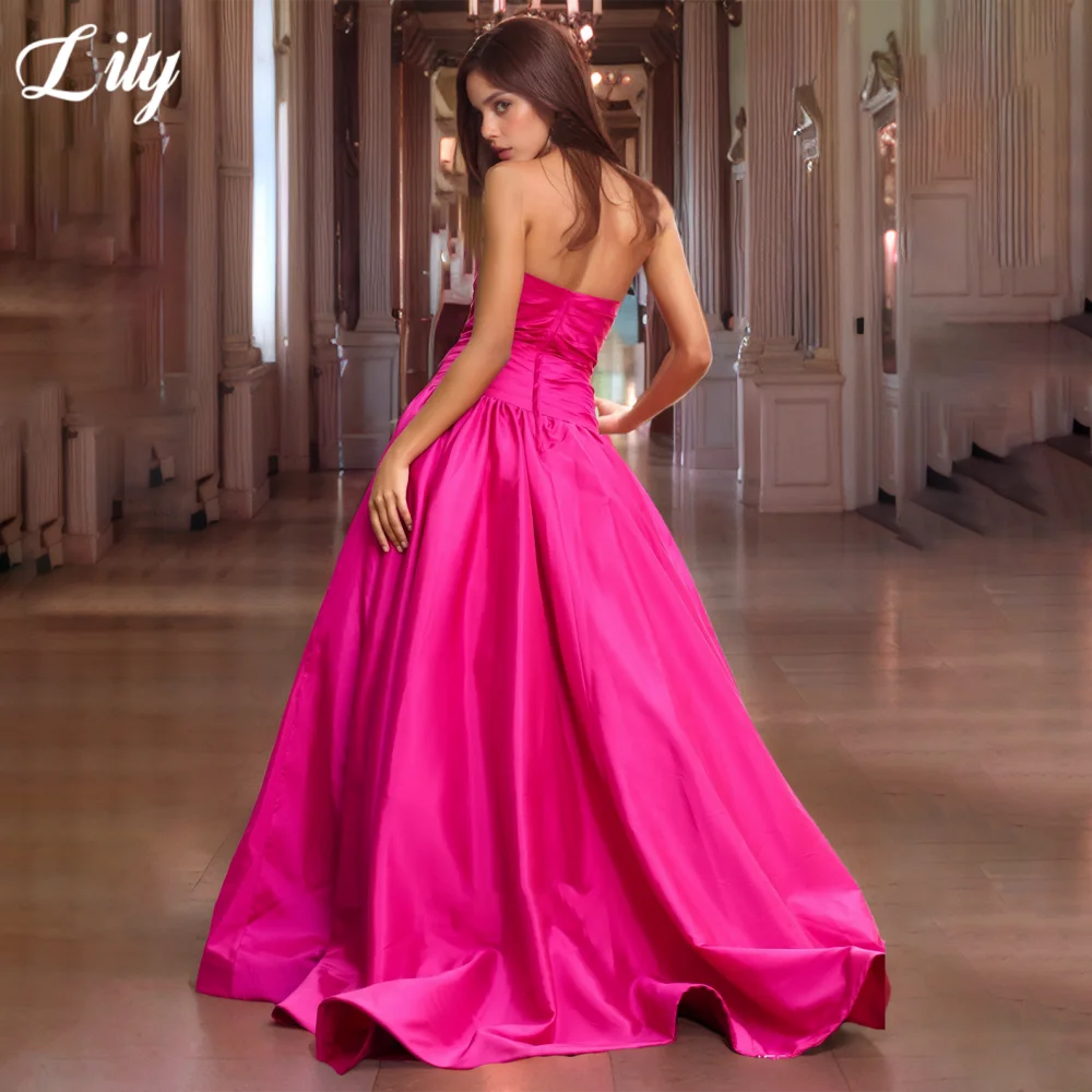 Lily Fuchsia Elegant Prom Dress Strapless Backless Party Dresses Shiny Beading A-Line Formal Gown for Woman 프롬 드레스 Customized