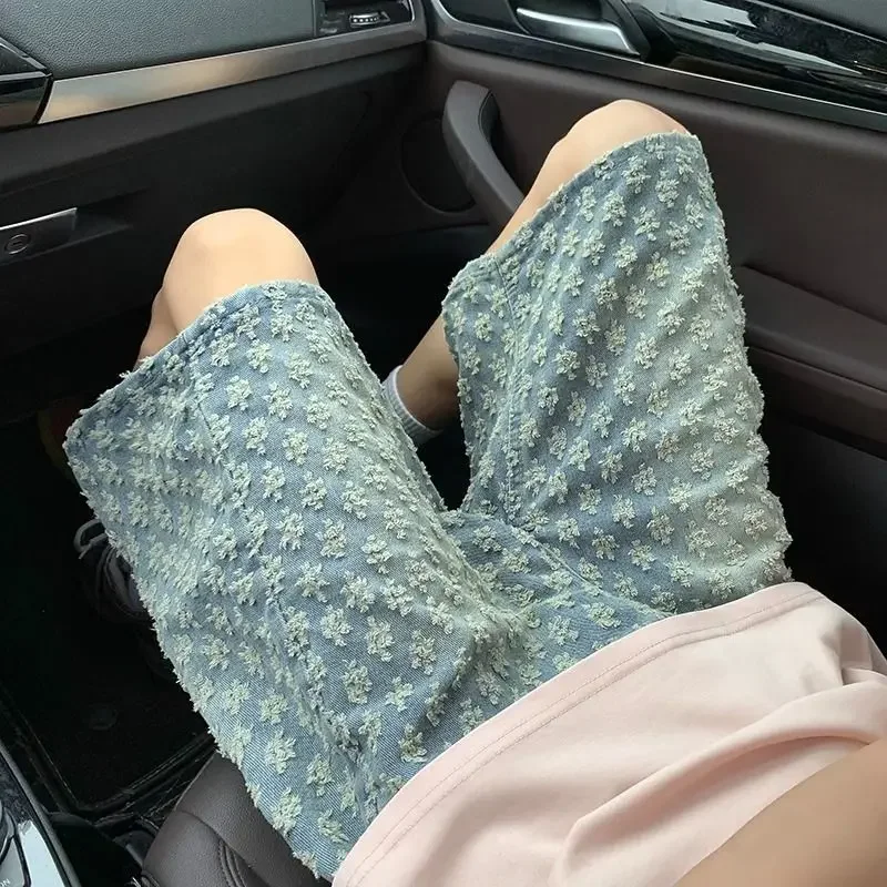 

Свободные мужские джинсовые шорты с карманами, мешковатые широкие длинные рваные бермуды, короткие джинсы для мужчин, Harajuku, синие, тонкие, ретро, грубые