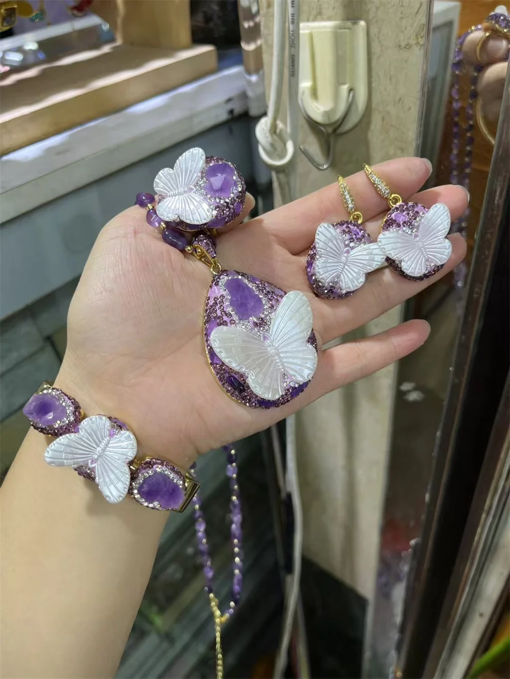 New Shell Pendant, Women's Synthetic Turquoise Necklace, Amethyst Jewelry Set, Ladies' Luxury Fashion Party Clothing Accessories