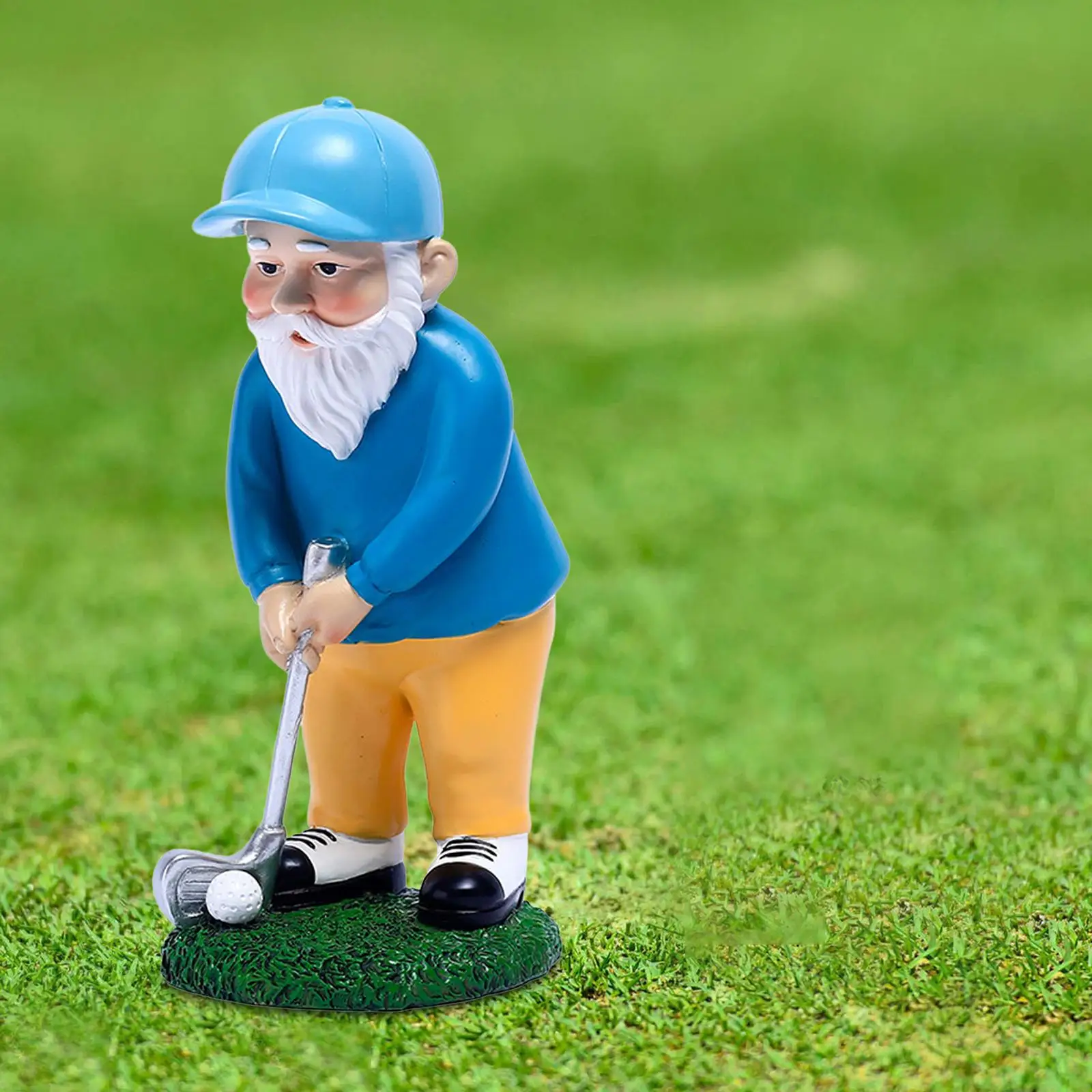 Golfing Garden Statue Dwarf Sculpture Resin Mini Gnome Figurine Golf Playing Figure for Golf Club Shelf Living Room Bookcase