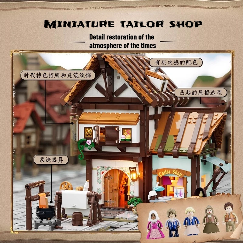 2025 Nowa Średniowieczna Seria Warsztat Szewski Sklep Montaż Oświetlenie Klocki Model Drewniany Dom Dekoracja Zabawki Prezent Urodzinowy