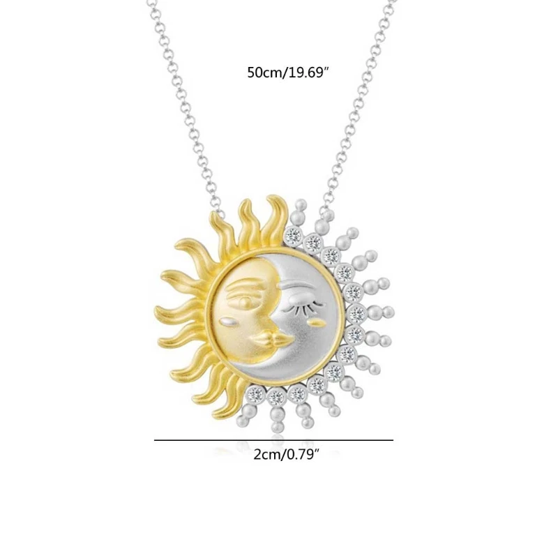 Two Tone Yellow Gold for Sun Moon Pendant Charm Necklace for Celestial Fine Jewe L21E