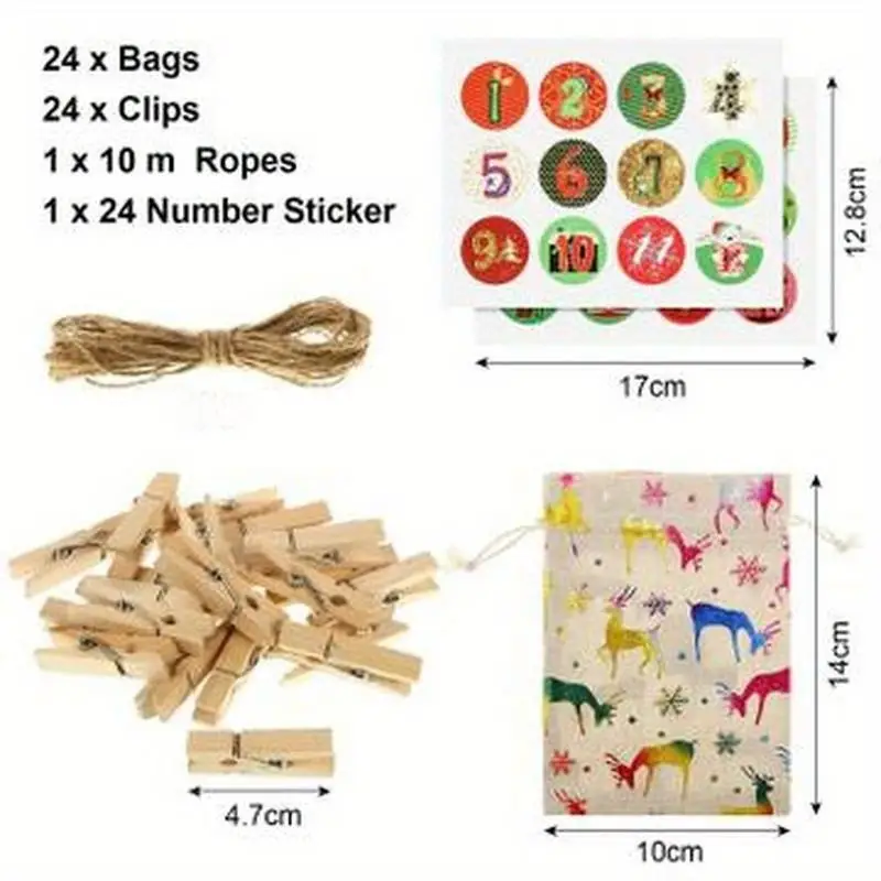 Calendario de Adviento 2026 – Bolsas colgantes con clips decorativos - imagen 3
