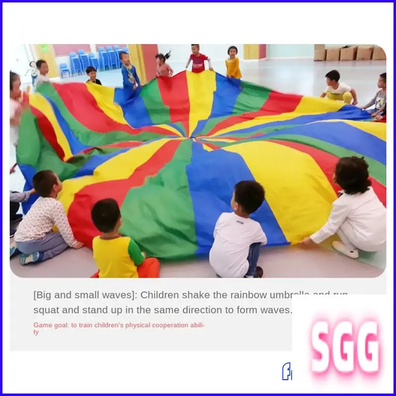 

WW-Kids парашютная игра, радужная тканевая игра, красочный коврик для вечеринки с ручками, детское одеяло для игр на открытом воздухе