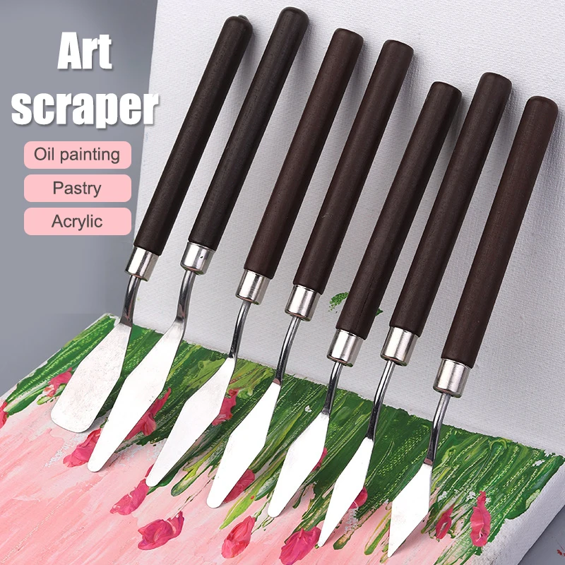 1/7 Pcs Mahogany Handle Stainless Steel Spatula Kit Palette Gouache Supplies For Oil Painting Knife Fine Arts Painting Tool Set