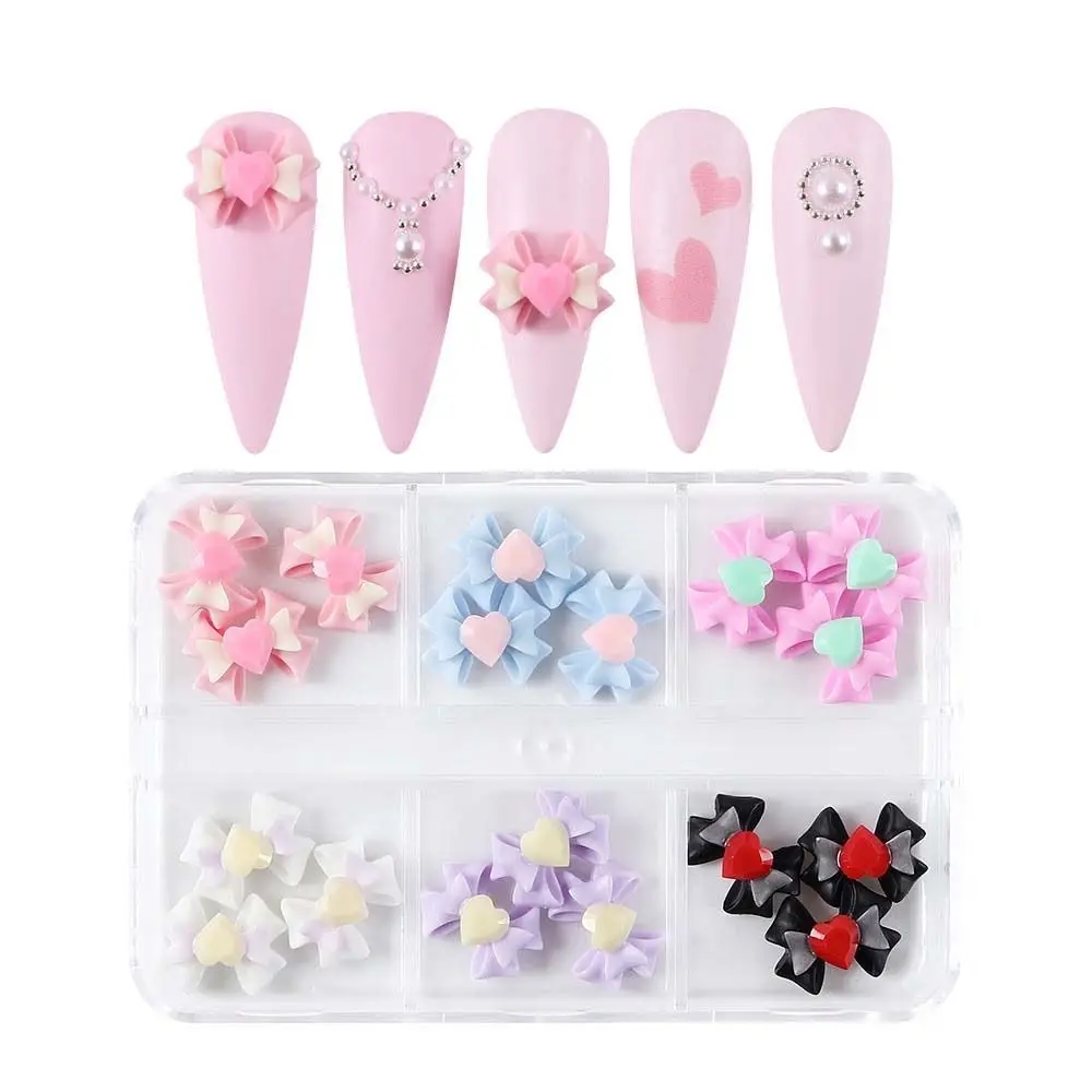 

18Pcs/set Double-layer Dragon Bow Heart Nail Charms 3D Colorful Bowknot Bowtie Resin Rhinestones Decors for Manucure Accessoires