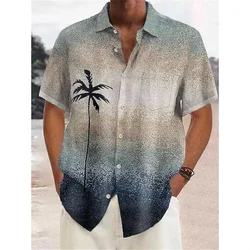 New Hawaiian shirt men's street shirt holiday casual short sleeve Harajuku coconut tree printed lapel men's oversized T-shirt