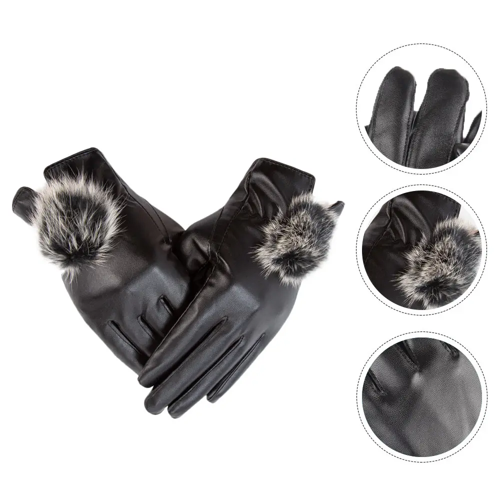 1Pair Women PU Gloves Touch Screen Warm Winter Elegant Cuff Design Windproof Durable Long Term Use Women Gloves