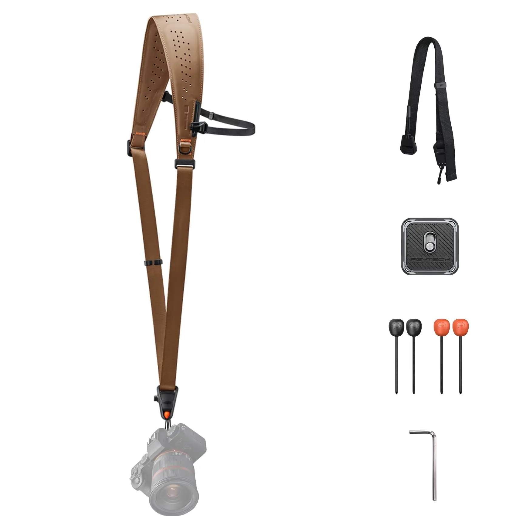 PGYTECH Brown Camera Strap Pro, Single Camera Harness w Underarm Strap, Leather Ergonomic Padded Crossbody Shoulder Strap for DS