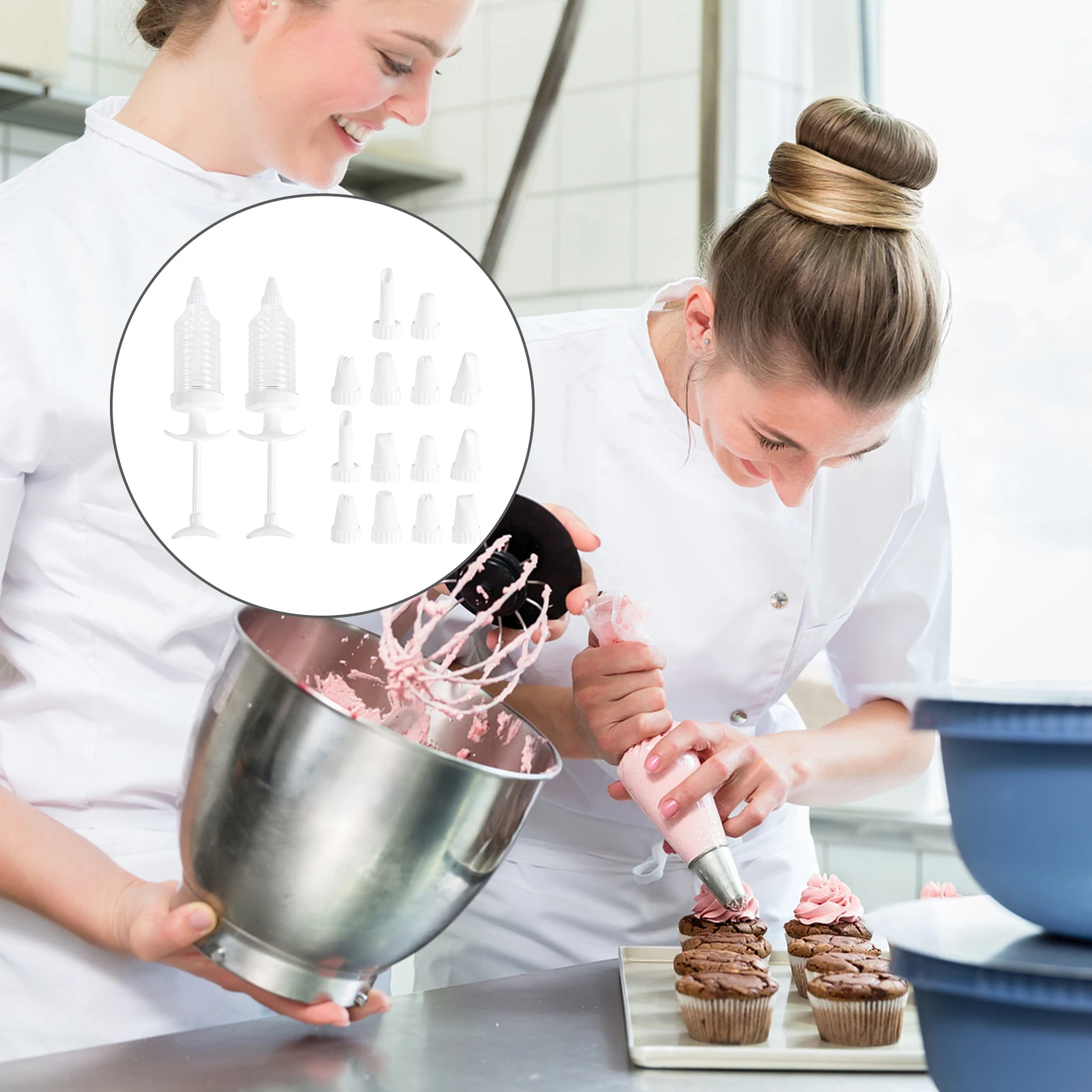 

16pcs 2 Sets Cake Piping Syringe Cookie Press Kit Biscuit Maker Comfort Grip Dessert Decorator Icing Tips Food Grade Plastic Non
