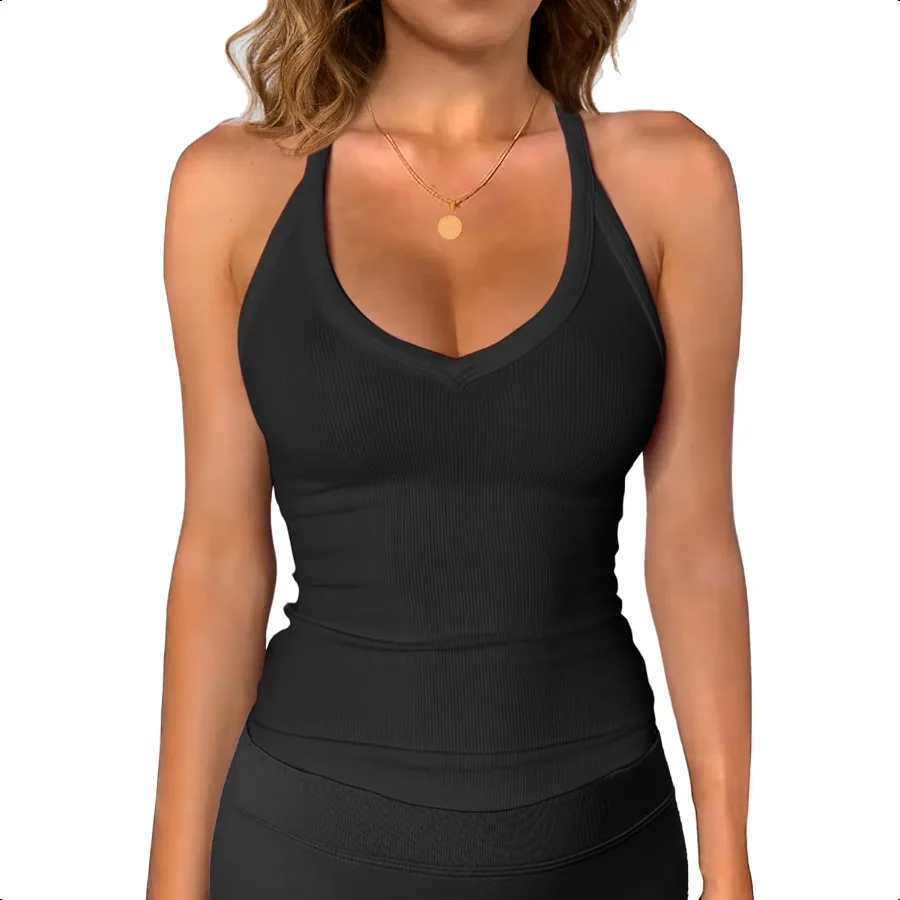 

Jar of Love Workout Tank Tops for Women V Neck Racerback Slim Fit Ribbed Sapghetti Tank Fitted Basic Cami Tops