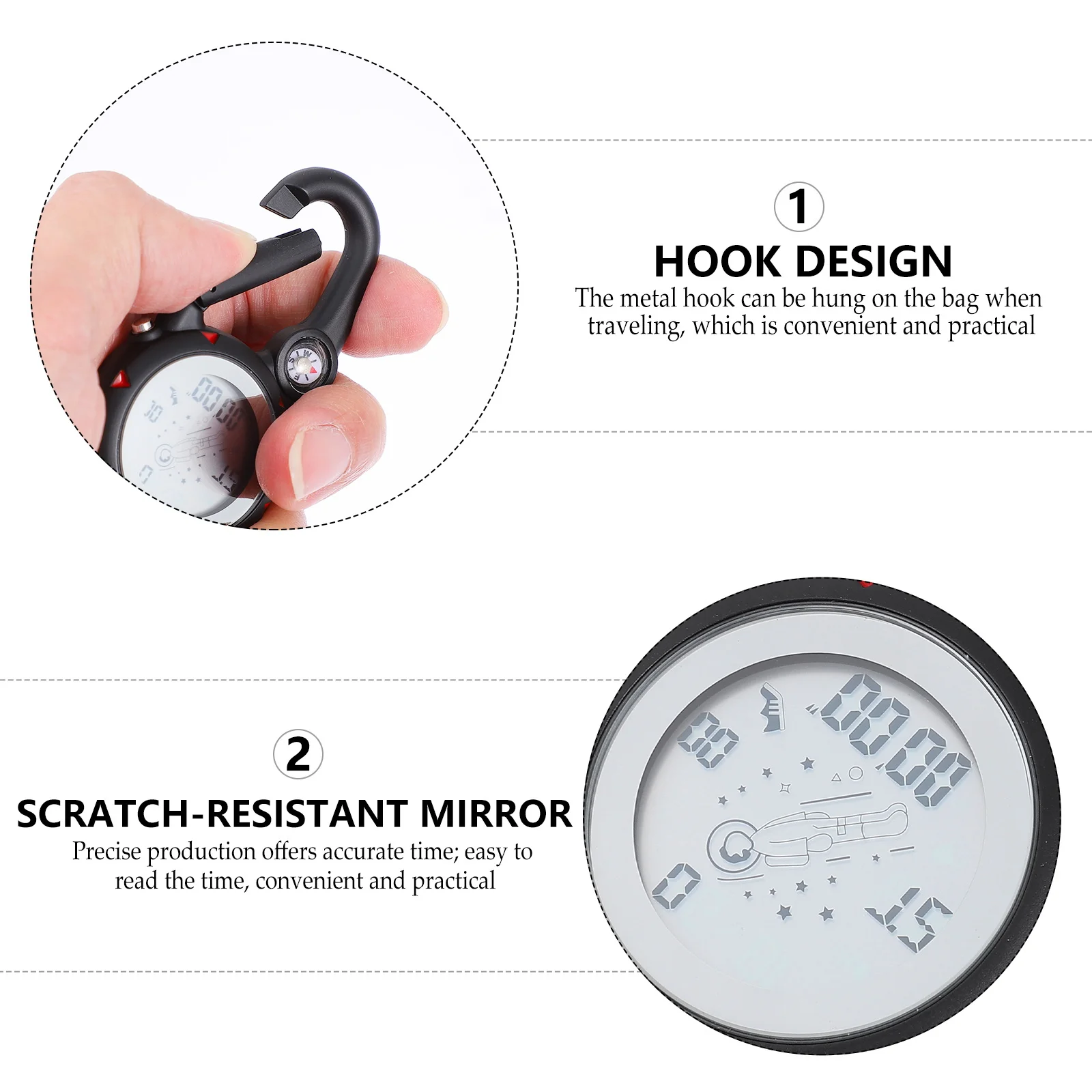 

1pc Metal Hook Watch Luminous Glow In The Dark Unisex Pocket Fob Clip-On Camping Climbing Outdoor Sports Nurse Doctor Portable