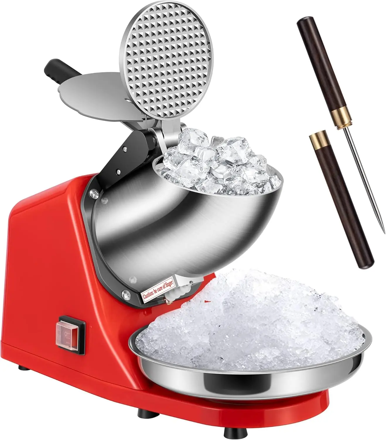 

Electric Ice Shaver Crusher Machine Snow Cone Maker Red 143lbs/hr with Ice Pick for Home and Commercial Use