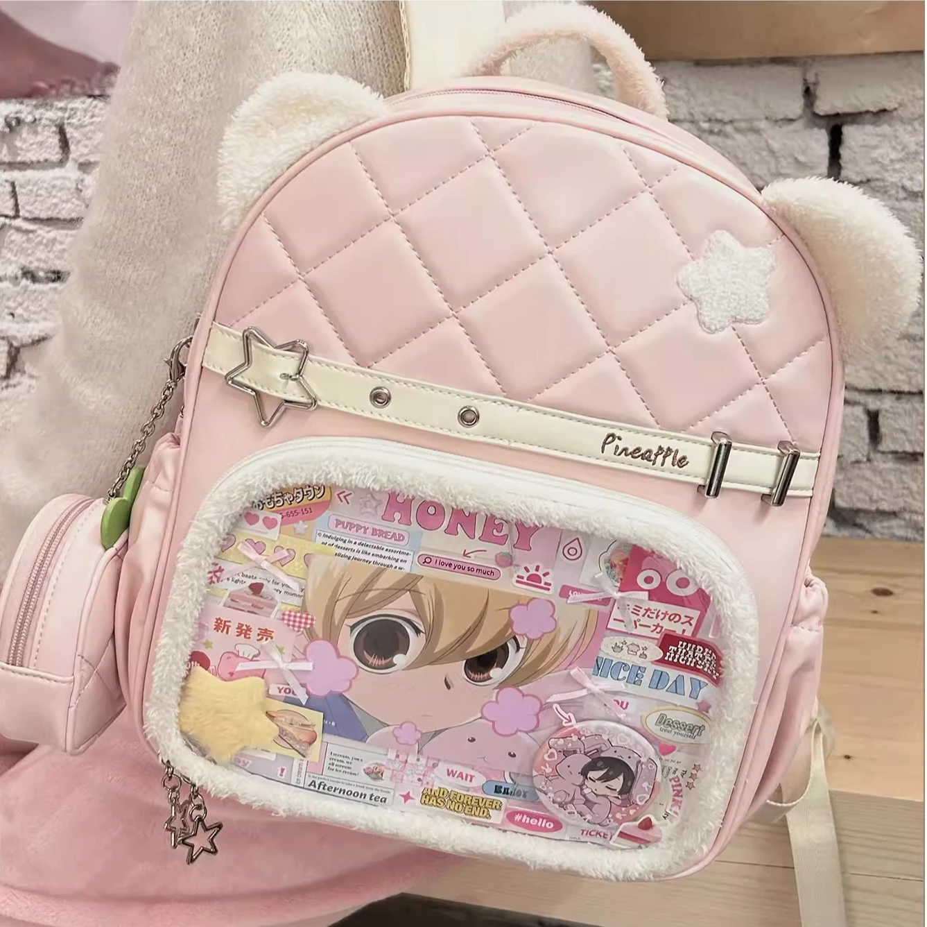 

Японская милая оригинальная сумка LTA, плюшевый рюкзак через плечо для студенток, прозрачная, большой вместимости, для книг, детская сумка, рюкзак для женщин